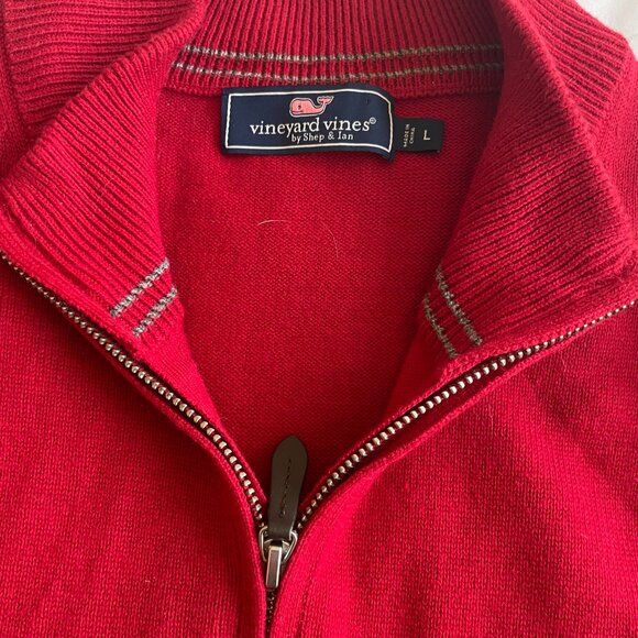 Vineyard Vines Boathouse Sweater Merino Wool Blend 1/4-Zip Men's Large Red - Picture 1 of 5